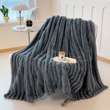 Luxury Faux Fur Velvet Striped Blanket